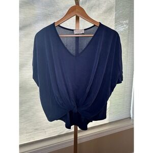 Lavender Field Women's Blue Knot Front V Neck Short Sleeve Top